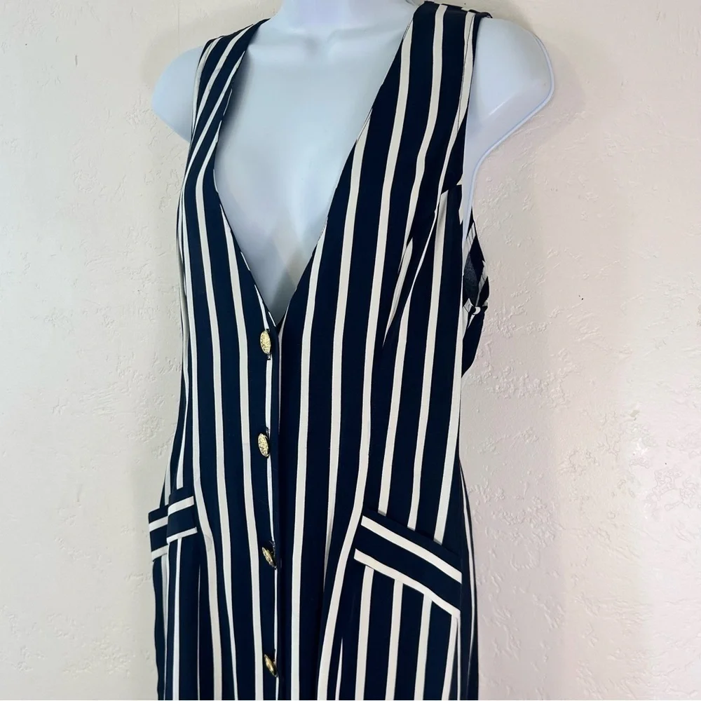 Jonathan Martin Vtg 90s Navy White Nautical Stripped Button Pencil Dress 7/8